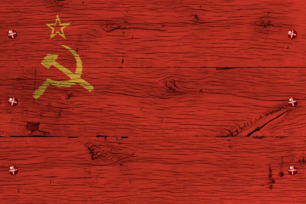 Bandera histórica de la URSS pintada de madera de roble viejo sujetado —  Fotos de Stock