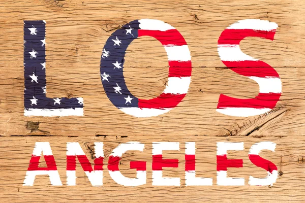 Los Angeles painted with pattern of flag United States old oak w — Stock Photo, Image