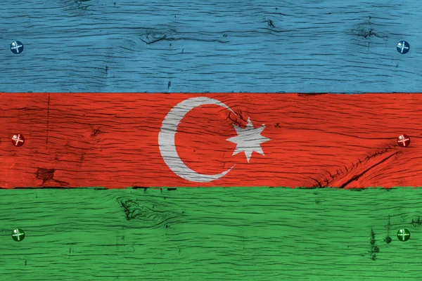 Azerbaijan national flag painted old oak wood fastened — Stock Photo, Image