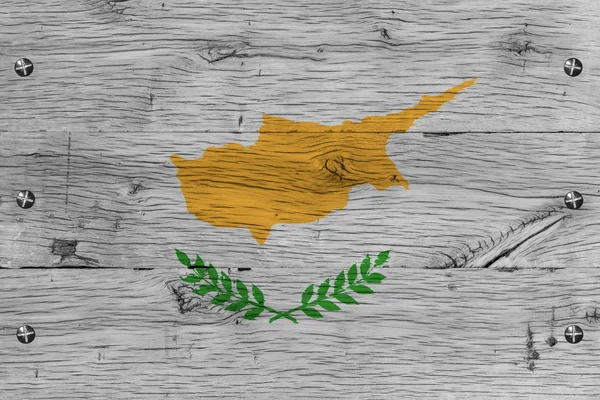 Cyprus national flag painted old oak wood fastened — Stock Photo, Image