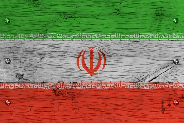 Iran national flag painted old oak wood fastened — Stock Photo, Image