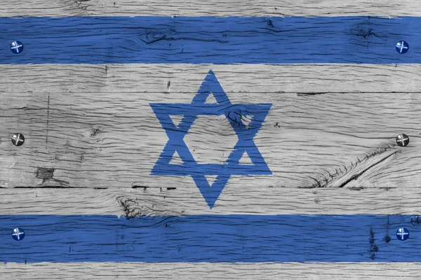 Israel national flag painted old oak wood fastened — Stock Photo, Image