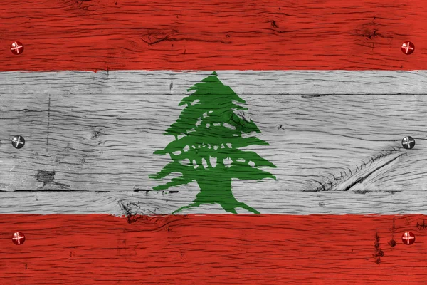Lebanon national flag painted old oak wood fastened — Stock Photo, Image
