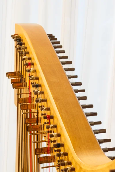 Celtic harp close-up string adjustment — Stock Photo, Image