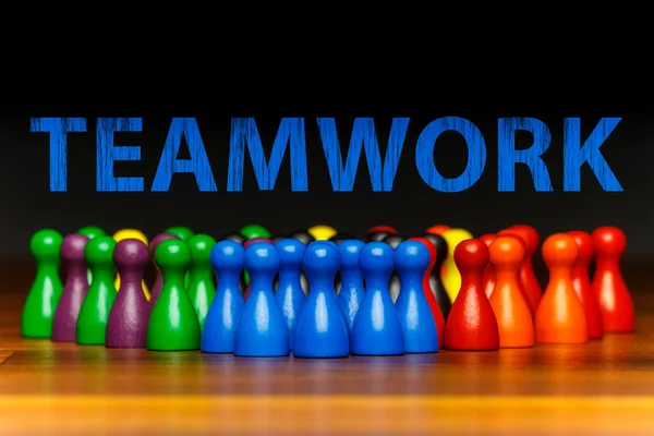 Concetto lavoro di squadra, organizzazione, gruppo testo multicolore — Foto Stock