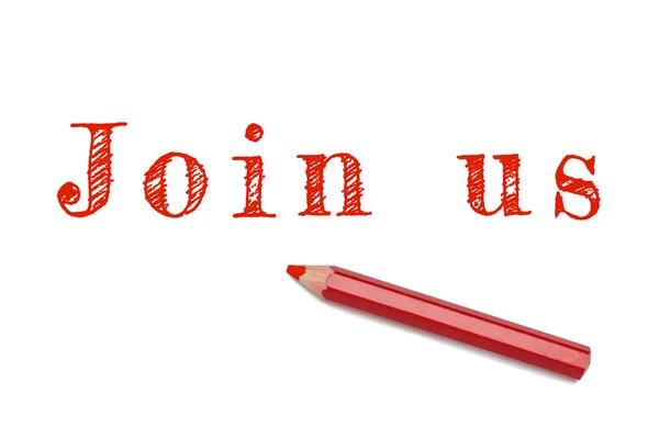 Join us sketch text red pencil — Stock Photo, Image