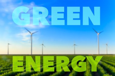 Yel değirmenleri alanında bitkileri yeşil enerji metin