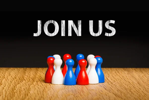 Concept for join us red white blue chalk text white — Stock Photo, Image