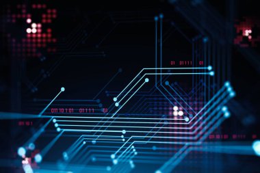 Mavi arkaplan üzerinde modern devre arayüzü