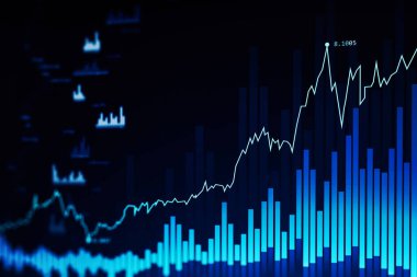 Mavi arkaplan üzerinde ticaret ve grafik arayüzü