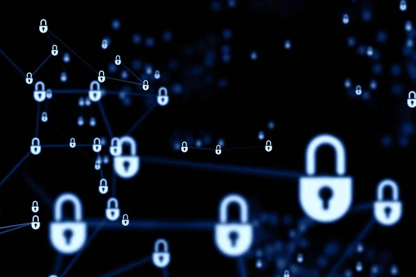 Interfață de securitate cibernetică pe albastru — Fotografie, imagine de stoc