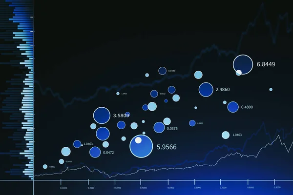 Interfaccia mercato azionario e grafico finanziario su blu — Foto Stock