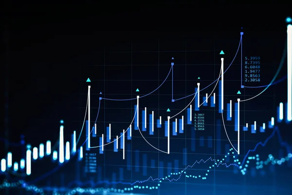 Effectenbeurs en financiële grafiek interface over donkerblauw — Stockfoto