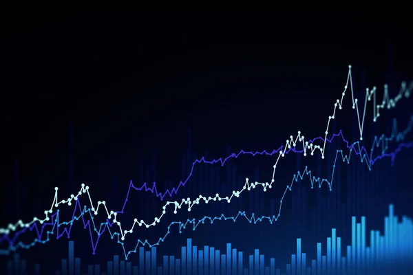 株式市場と金融グラフインターフェースはダークブルーを背景に — ストック写真