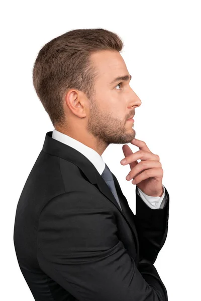 Perfil de hombre de negocios en traje negro aislado sobre fondo blanco —  Fotos de Stock