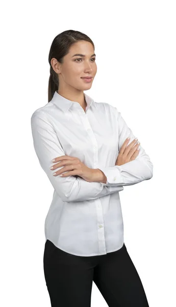 Бизнесмен в белой рубашке руки скрещены на белом фоне — стоковое фото