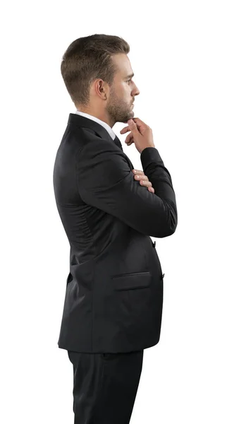 Homme d'affaires en costume noir bras croisés isolé sur fond blanc — Photo