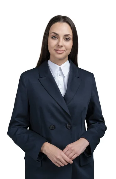 Деловая женщина в офисном костюме улыбается изолированно на белом фоне — стоковое фото