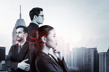 Siber Güvenlik Uyum Bölümü 'nde müşterilerin bilgilerini korumak için proje üzerinde çalışan çok uluslu şirket ekibinin bir parçası olarak çalışan bir grup iş arkadaşı. IT, Kuala Lumpur üzerine simge kilitledi