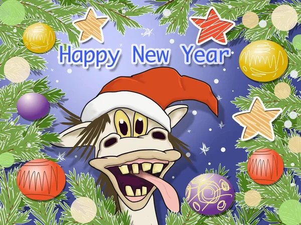 Noel Baba kılığındaki komik at yeni yıl arifesinde. At 2026 'nın sembolü.!