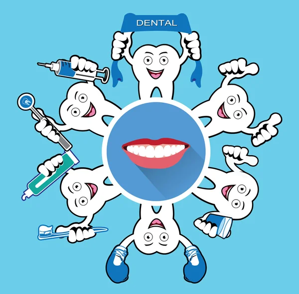 Desenhos animados Dente sorridente com ícone de sorriso — Vetor de Stock