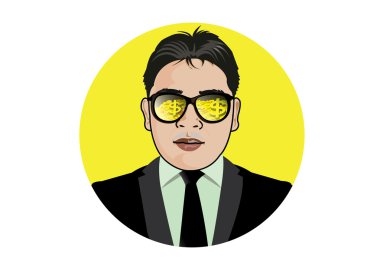 İşadamı gözlük görünür altın sikke ve külçe