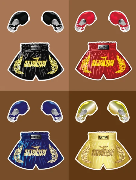 Ensemble de gants de boxe et shorts de boxe thaï — Image vectorielle