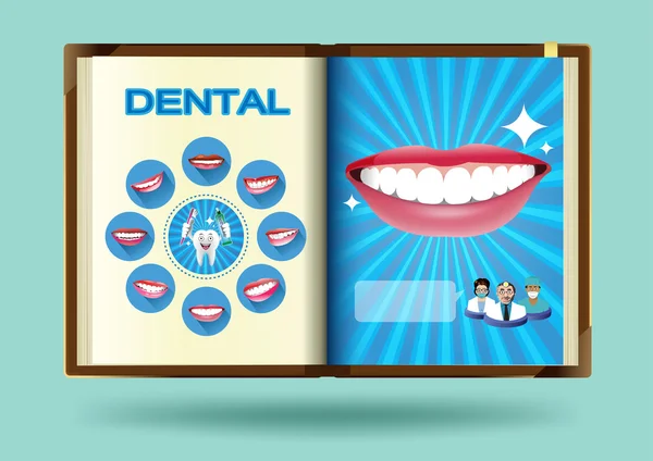 Conjunto dentário na página do notebook ilustração vetorial — Vetor de Stock