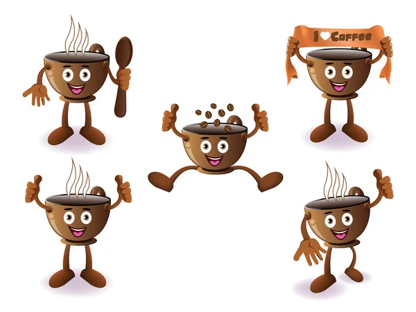 Set tazza di caffè sorridente cartone animato — Vettoriale Stock