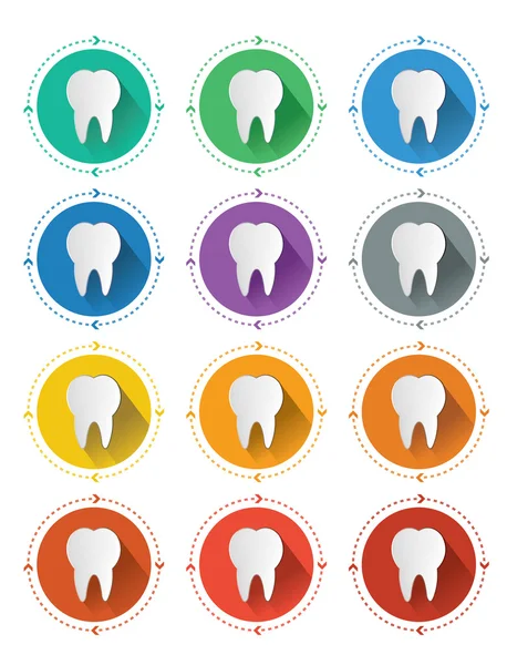 Zahn-Symbole im modernen flachen Design mit langem Schatten-Effekt — Stockvektor