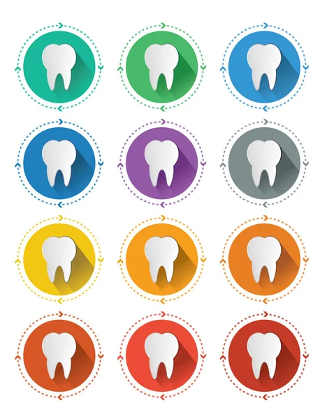 Modern flat design tooth icons set with long shadow effect — Stock Vector