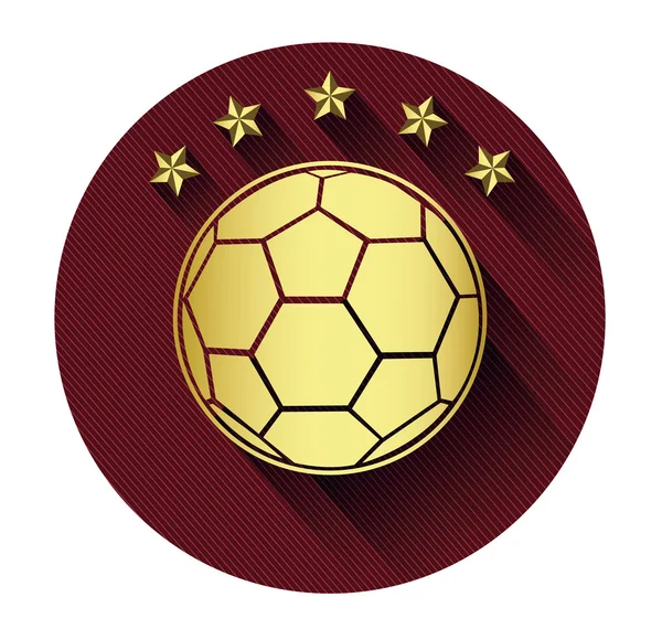 Balón de fútbol dorado e icono de cinco estrellas con efecto de sombra larga — Archivo Imágenes Vectoriales