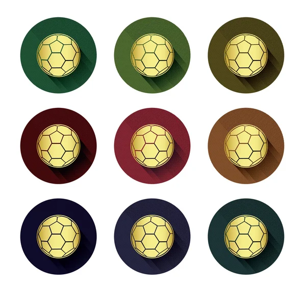 Conjunto de iconos de pelota de fútbol dorado con efecto sombra larga — Vector de stock