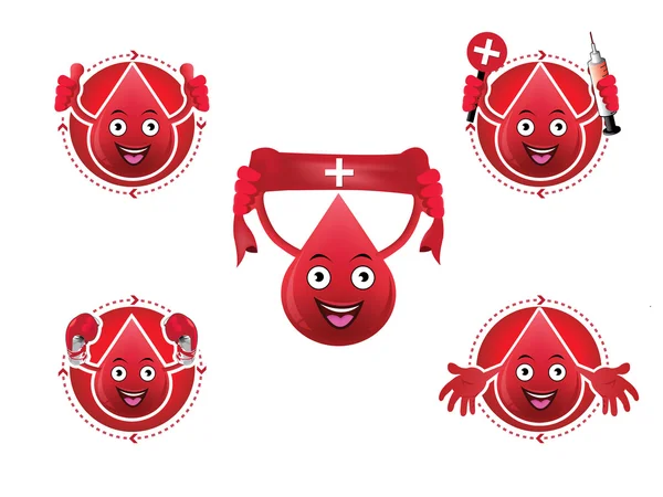 Desenhos animados sorrindo ícones de sangue conjunto — Vetor de Stock