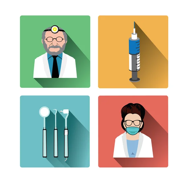 Modern flat dentist icons set with long shadow effect — Stock Vector