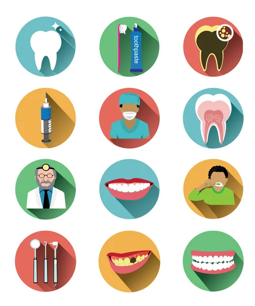 Modern platt dental ikoner set med långa skuggeffekt — Stock vektor
