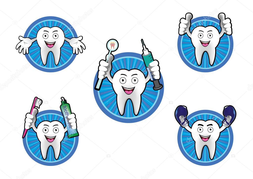 Cartoon Smiling tooth icons set