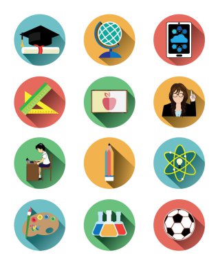 Uzun gölge efekti ile modern düz eğitim Icons set