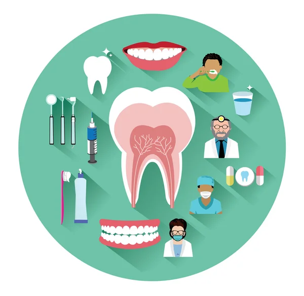 長い影付きモダンなフラット歯科アイコン設定します。 — ストックベクタ