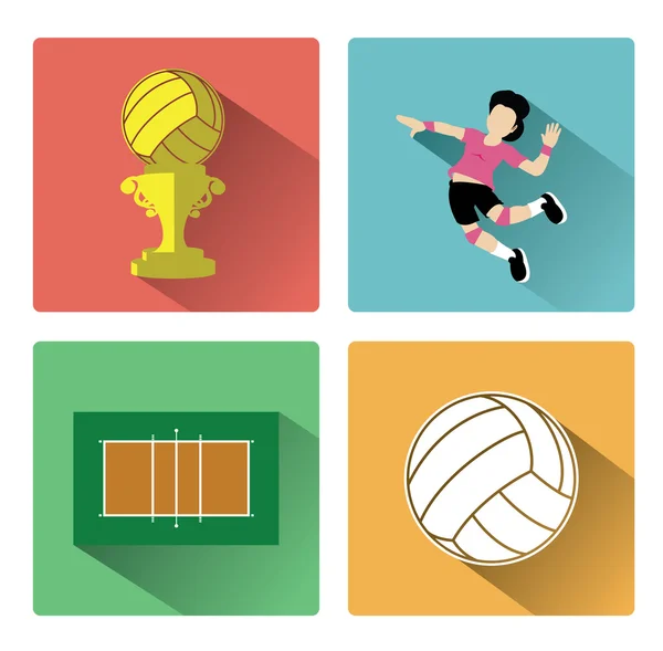 Modern flat volleyball icons set with long shadow effect — Stock Vector