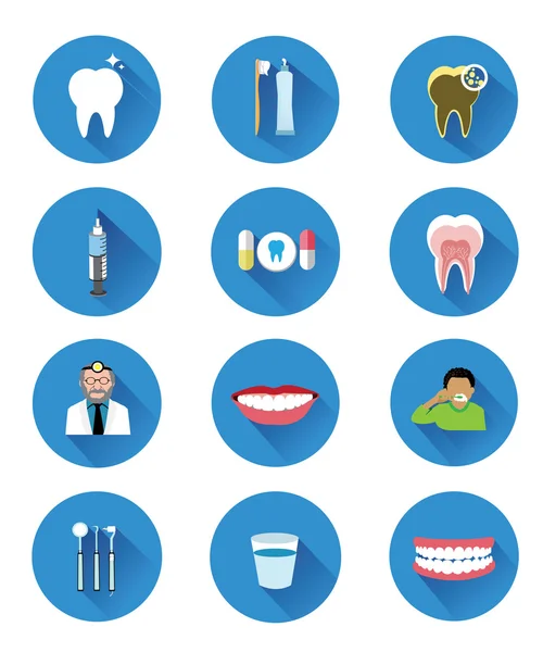 Modern flat dental icons set with long shadow effect — Stock Vector