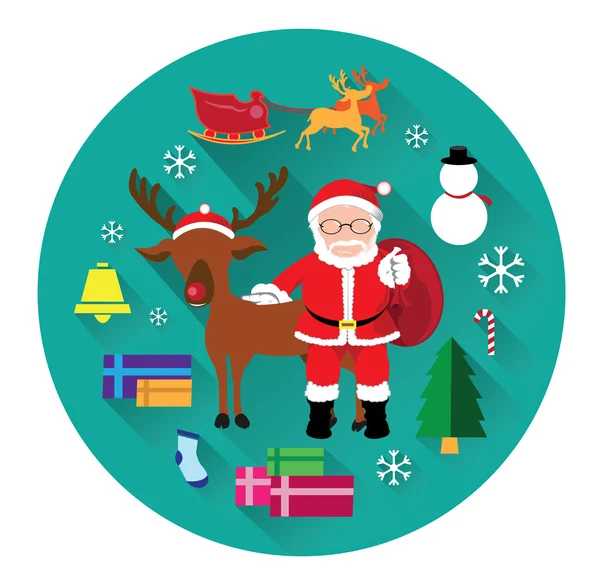 Modern flat icons of Santa claus and Christmas Day — Stock Vector