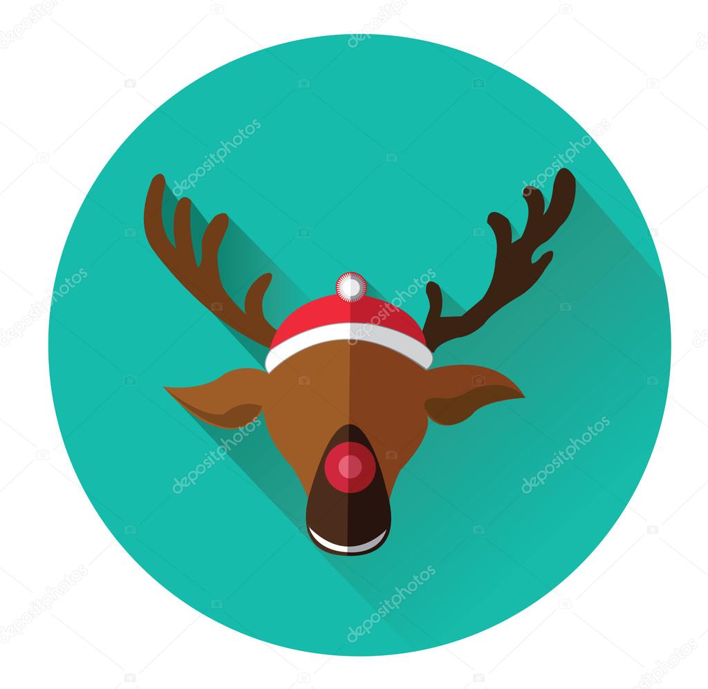 Modern flat icon of red nosed reindeer