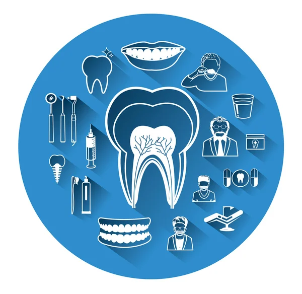 Ícones dentários planos modernos conjunto com efeito de sombra longa —  Vetores de Stock