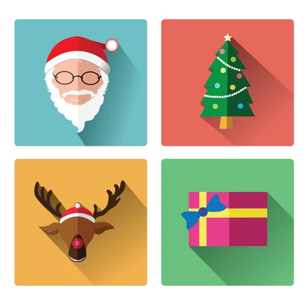 Современные плоские иконы Санта-Клауса и Рождества — стоковый вектор