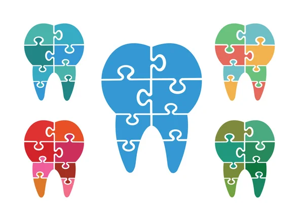 Zestaw ikon stomatologicznych nowoczesne układanki — Wektor stockowy