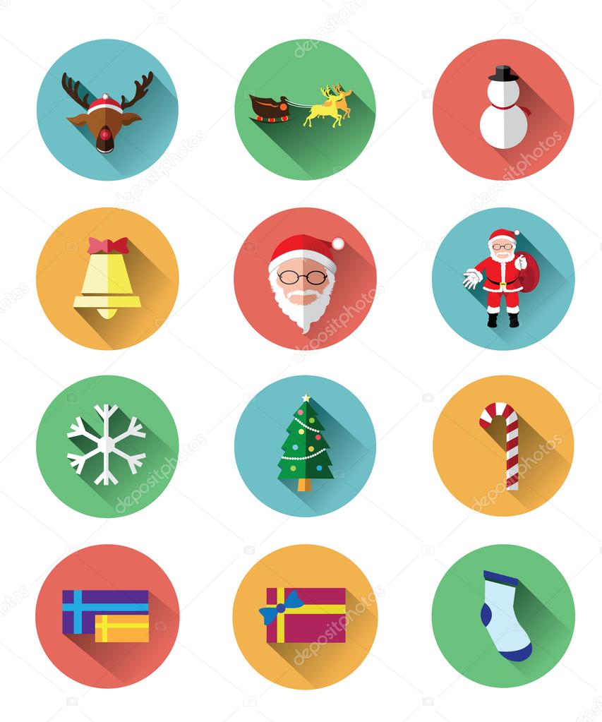 Modern flat icons set of Santa claus and Christmas Day