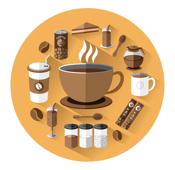 Современный набор плоских икон для кофе — стоковый вектор