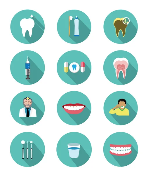 Conjunto de iconos dentales planos modernos con efecto sombra larga — Vector de stock