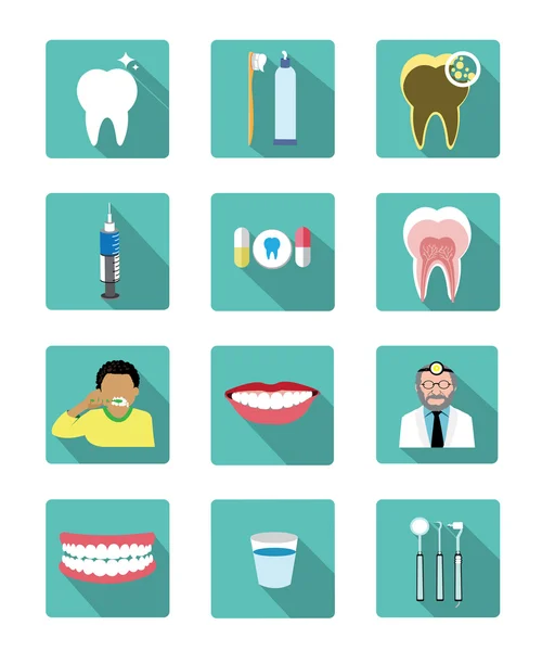 Conjunto de iconos dentales planos modernos con efecto sombra larga — Archivo Imágenes Vectoriales